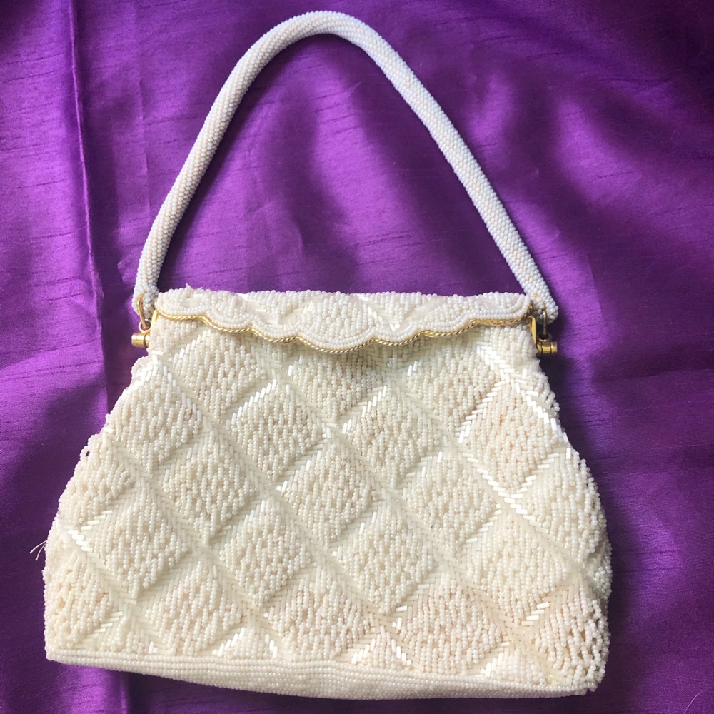 Vintage 50s Ivory Beaded Purse